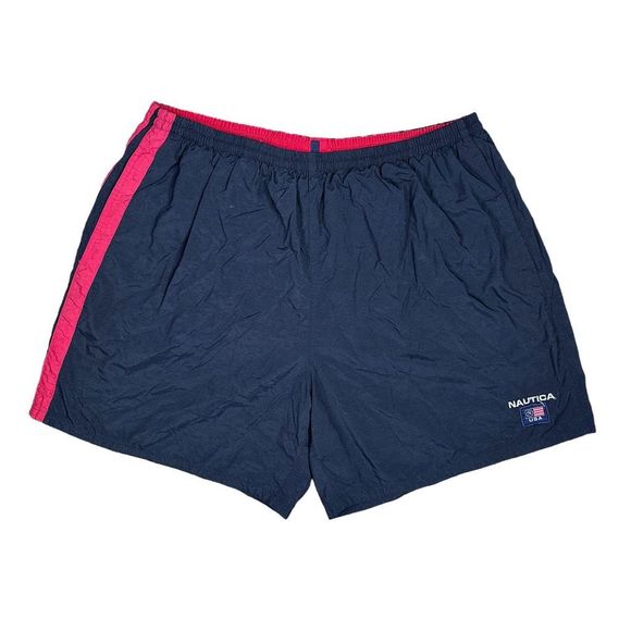 Vintage Nautica USA Navy Blue & Red Swim Trunks - Size XXL - Picture 1 of 5